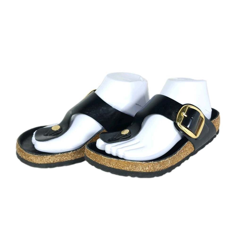 Birkenstock Womens Gizeh Big Buckle EU38 US7 Black Patent Leather Thong Sandals